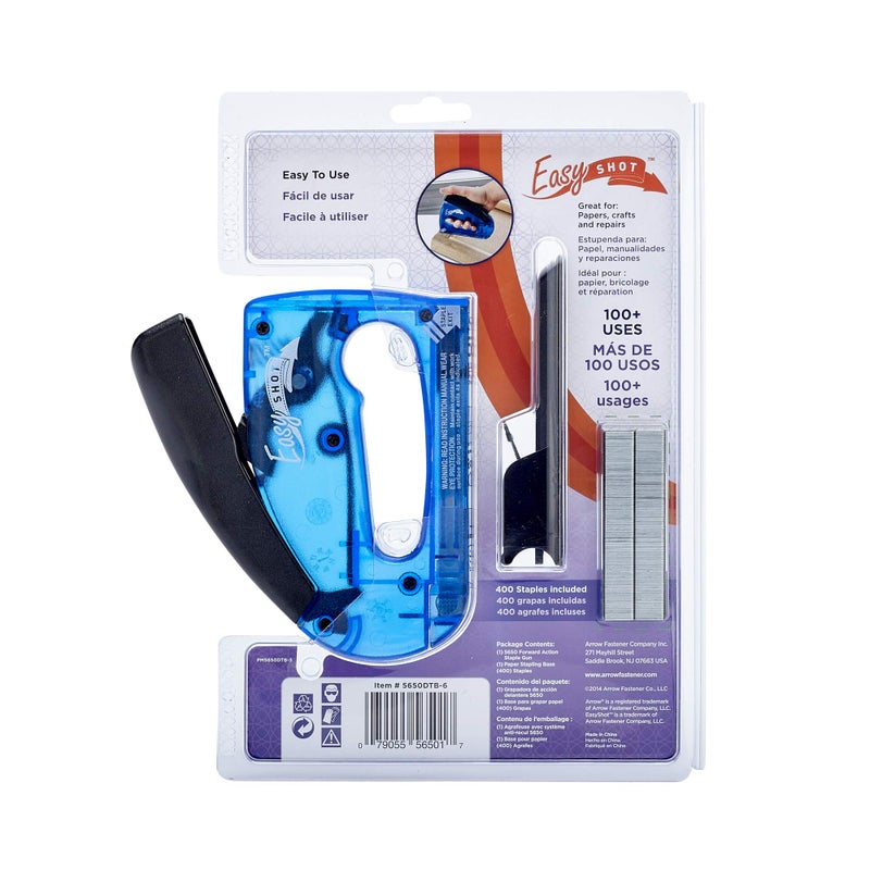Arrow Fastener Arrow 5650DTB-6 Easy Shot Staple Gun, Manual Stapler for Decorating and Crafts, Includes Stapling base and 400 JT21 Staples, Blue - Image 2